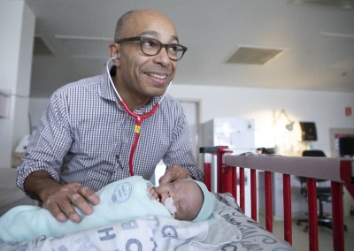 Dr. Bernard Thebuad caring for a premature baby 